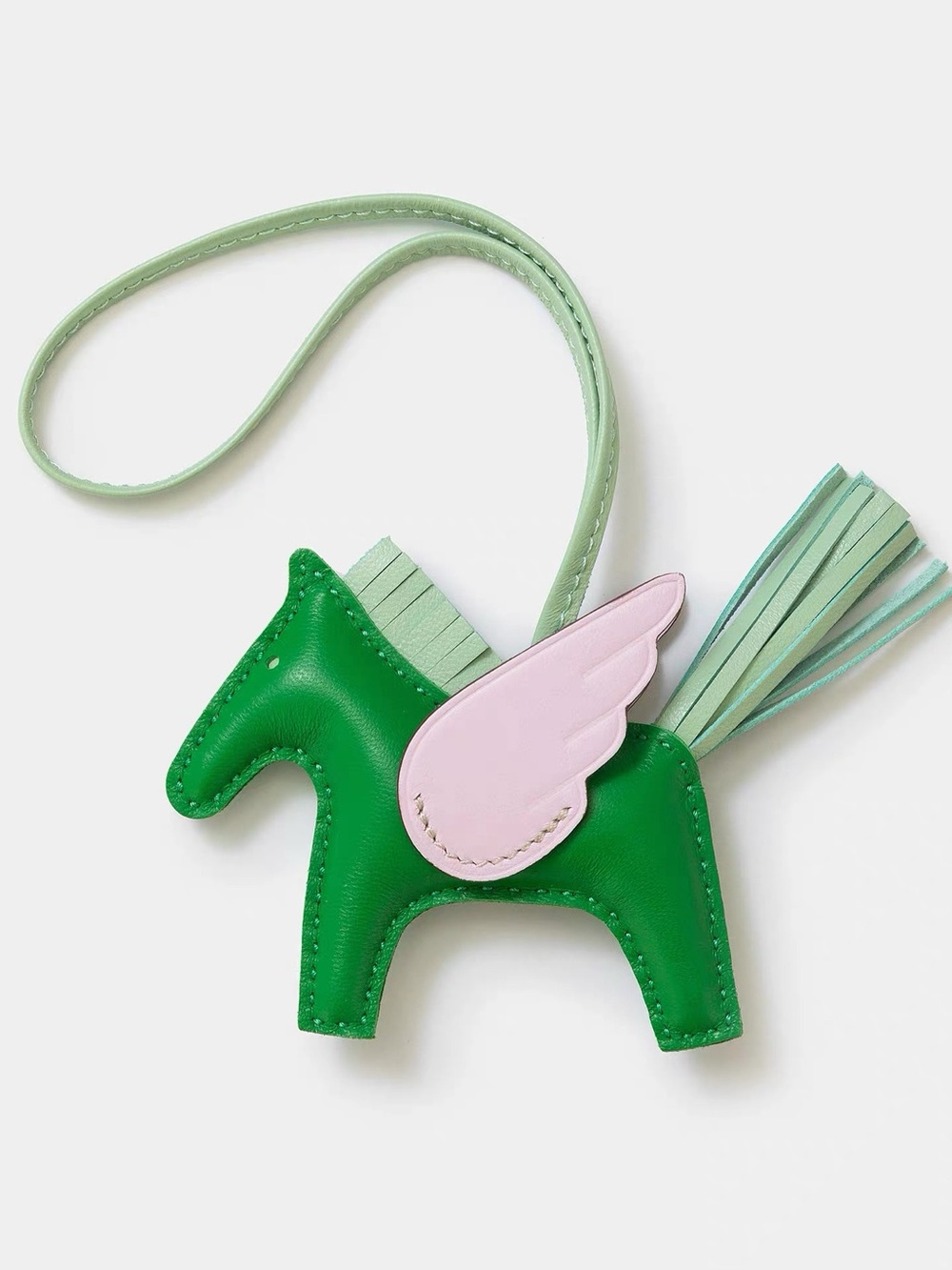 Luxury 100% Handmade Lamb Leather Horse Charm with Pink Wing
